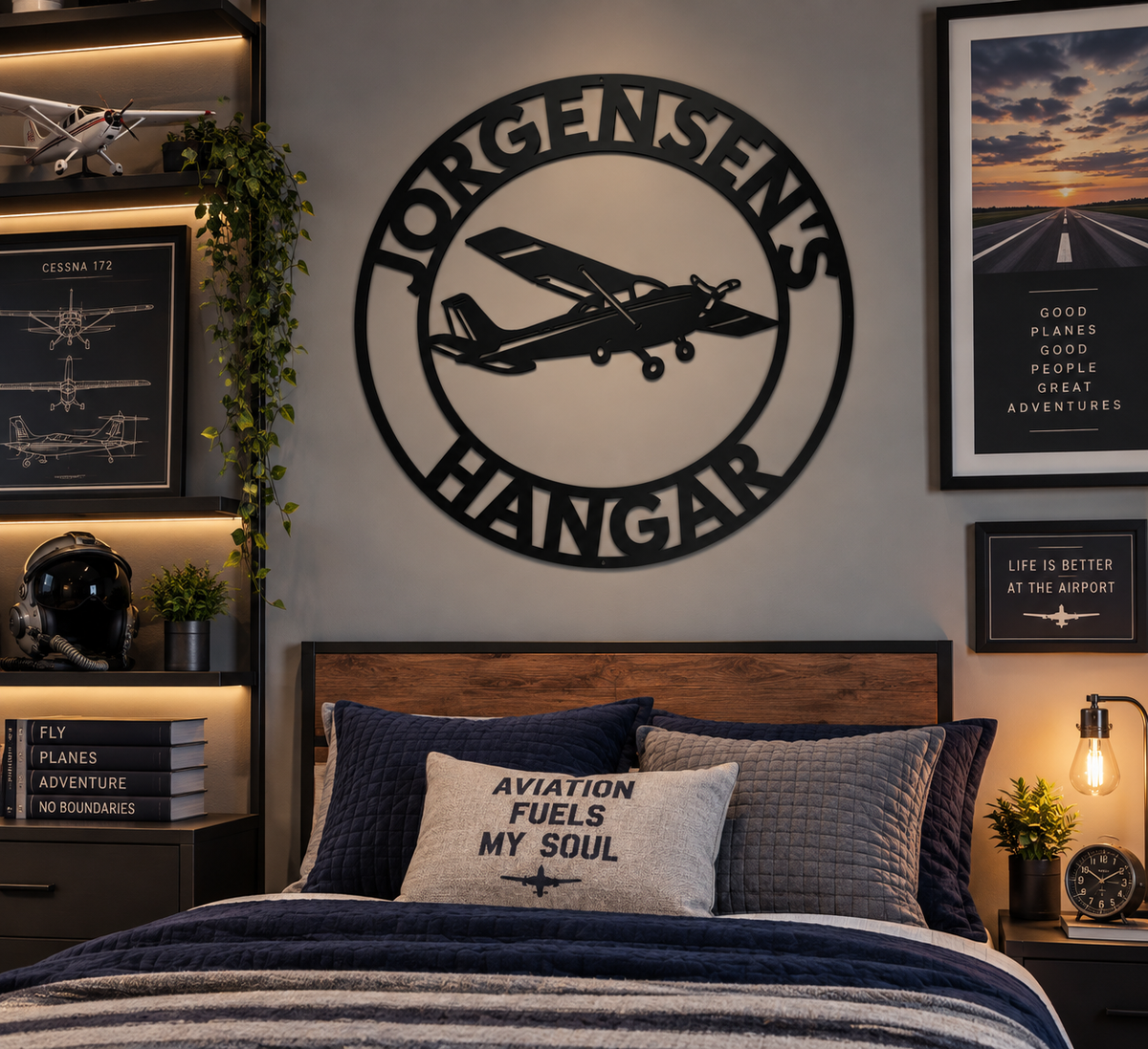 Cessna Airplane Hangar Sign, Personalized Pilot Name Wall Art